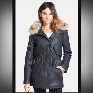 NWOT SAM. camper coated parka jacket w fur hood